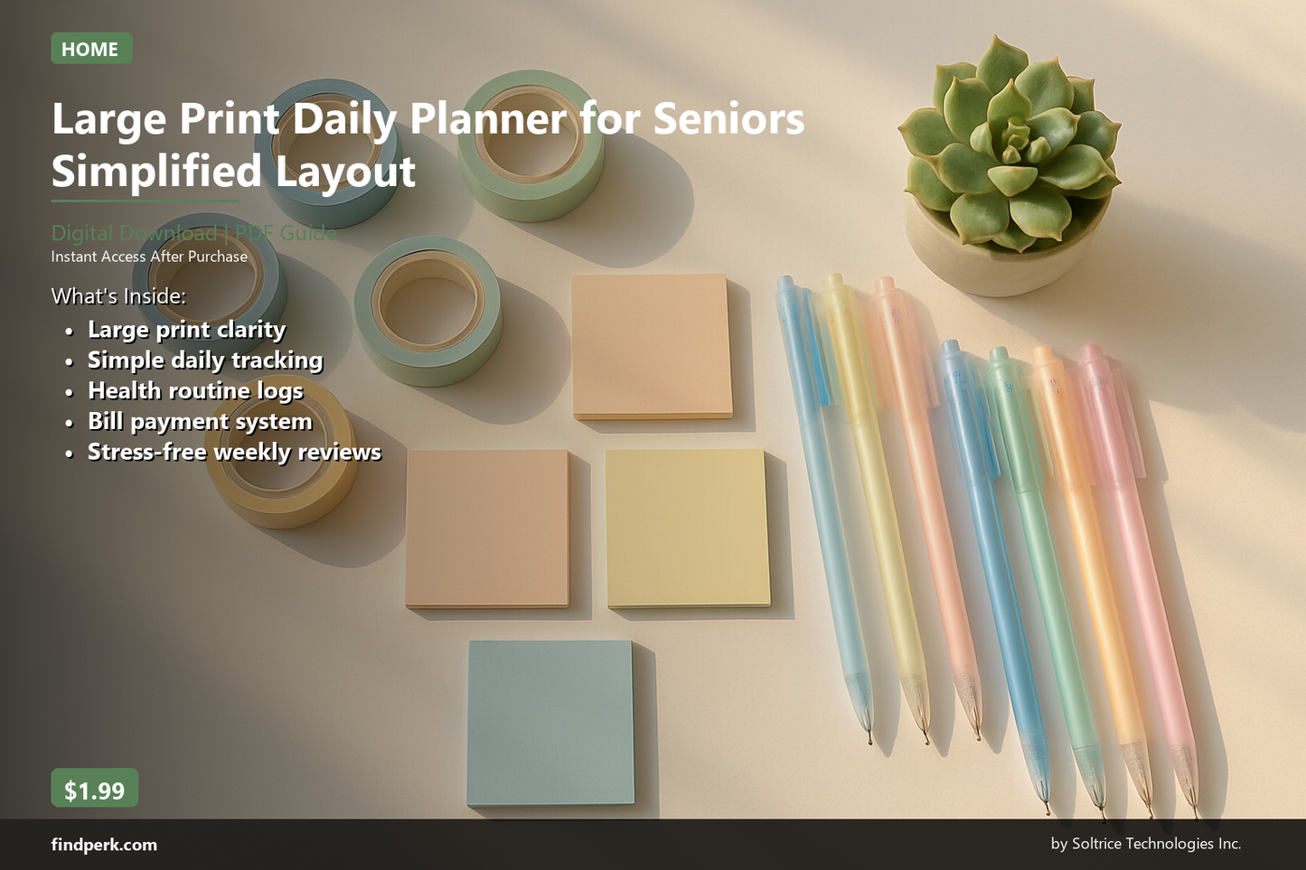 Large Print Daily Planner for Seniors Simplified Layout