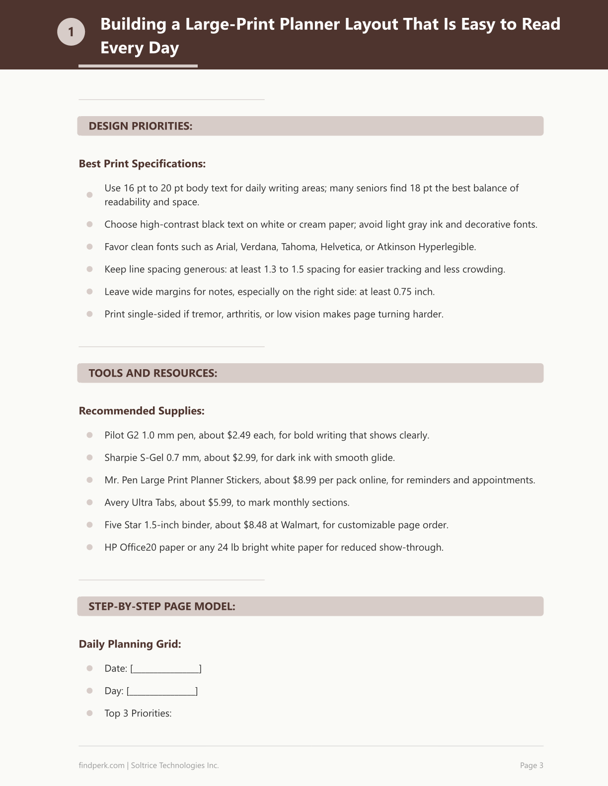 Large Print Daily Planner for Seniors Simplified Layout