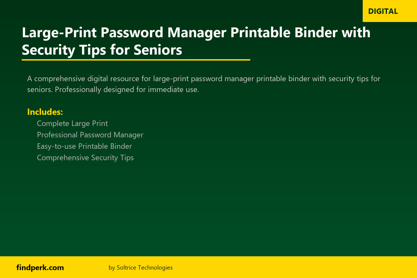 Large-Print Password Manager Printable Binder with Security Tips for Seniors