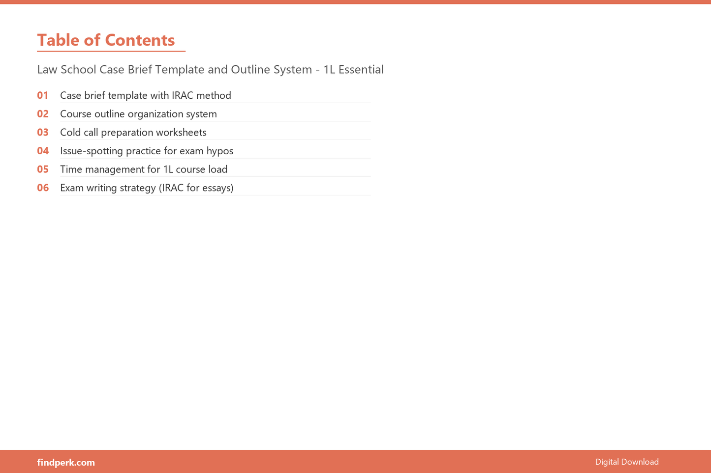 Law School Case Brief Template and Outline System - 1L Essential - Table of Contents