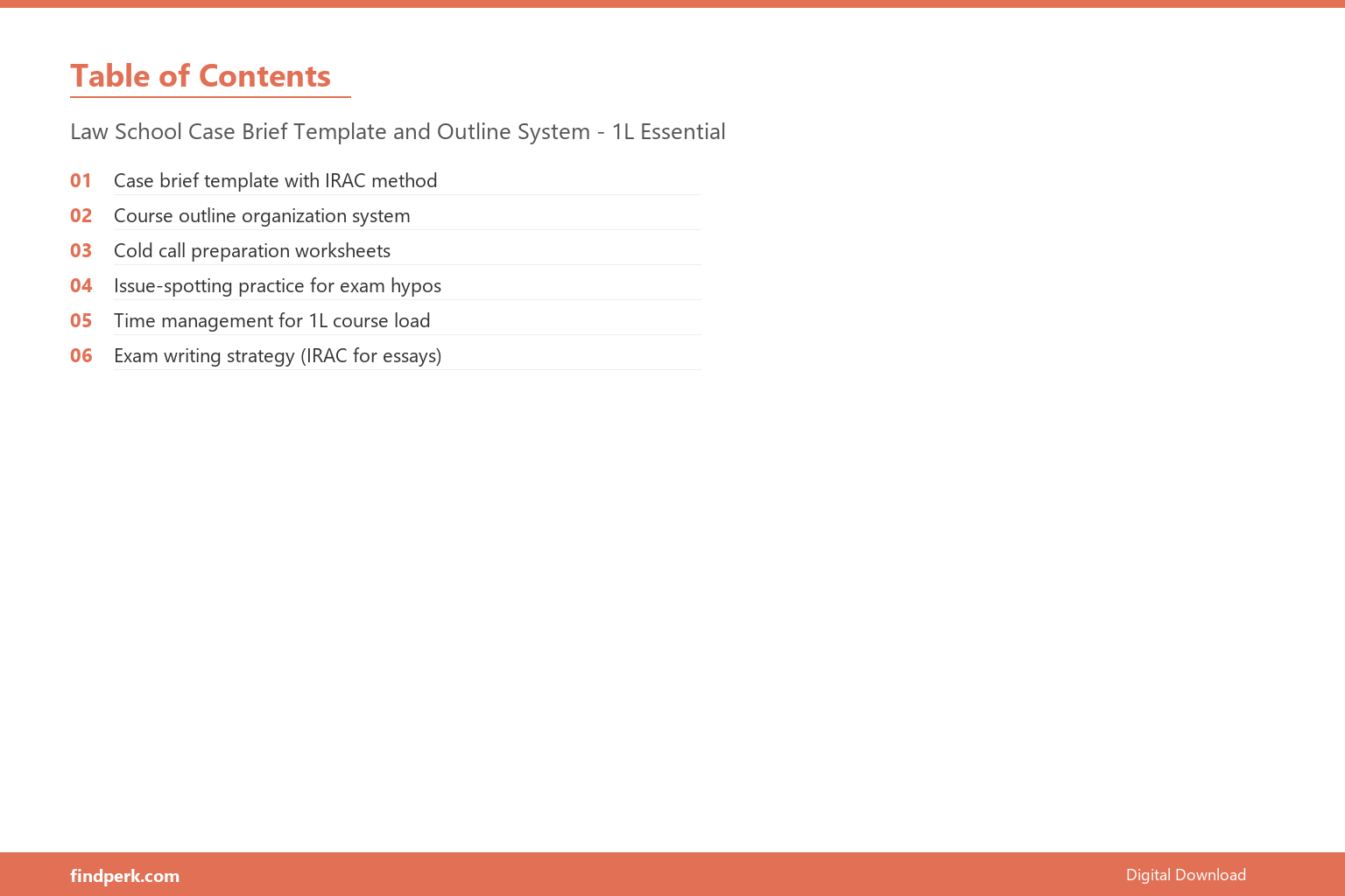 Law School Case Brief Template and Outline System - 1L Essential - Table of Contents