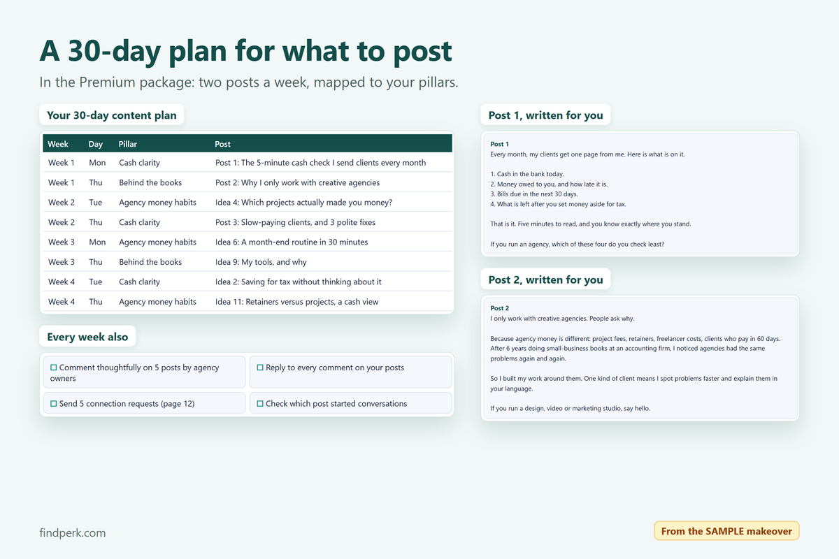A 30-day content plan and posts written for you