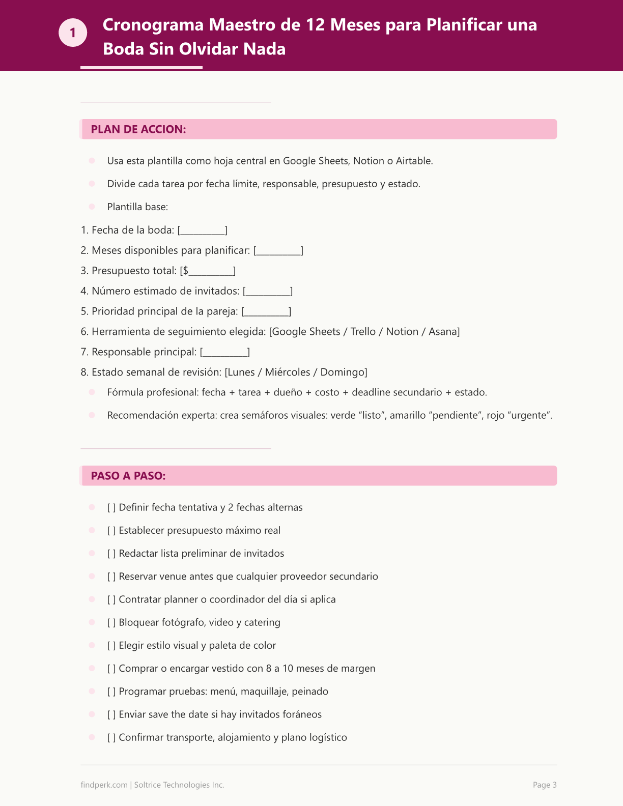 Lista de Verificacion para Planificar una Boda (Wedding Planning Checklist)