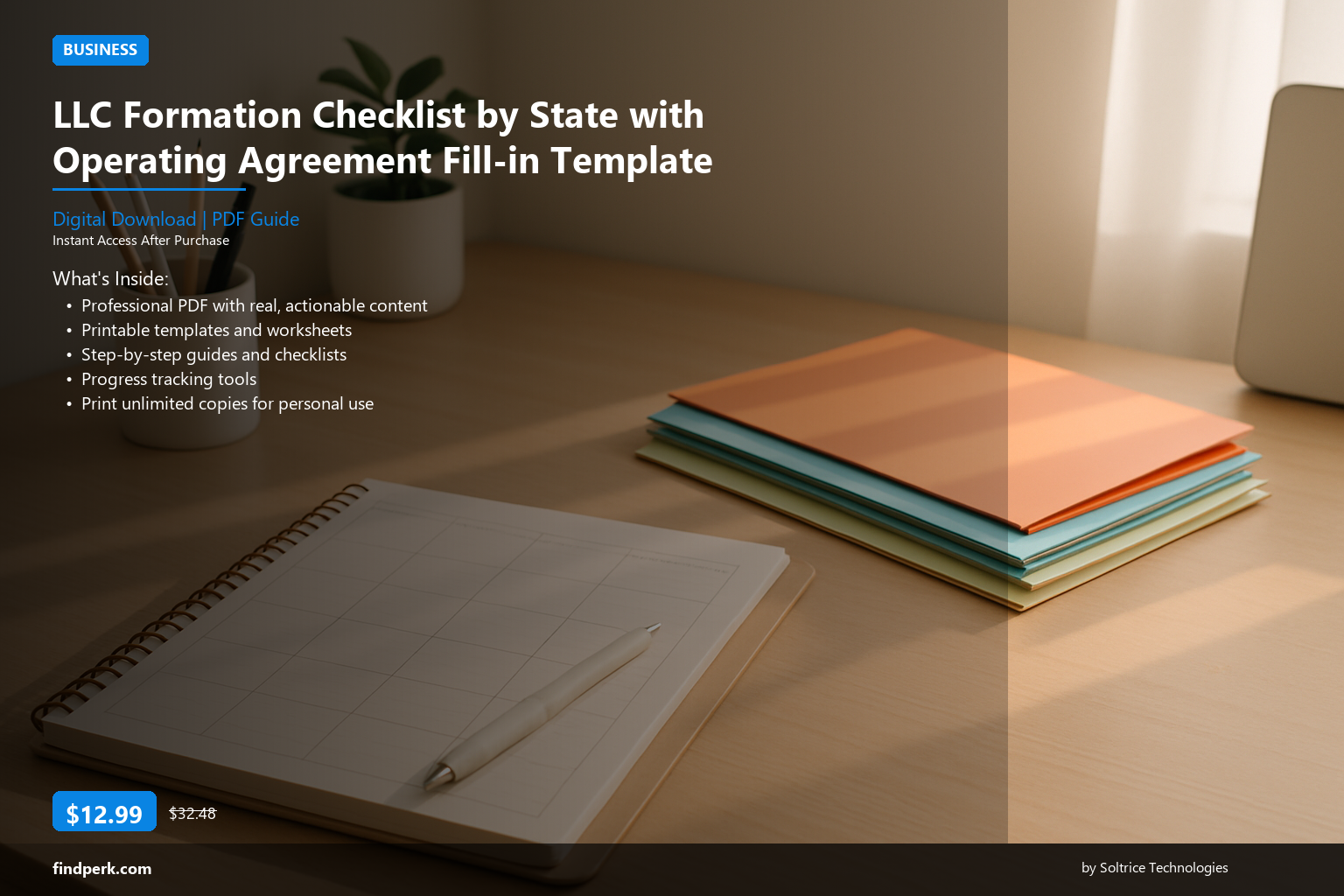 LLC Formation Checklist by State with Operating Agreement Fill-in Template - Cover