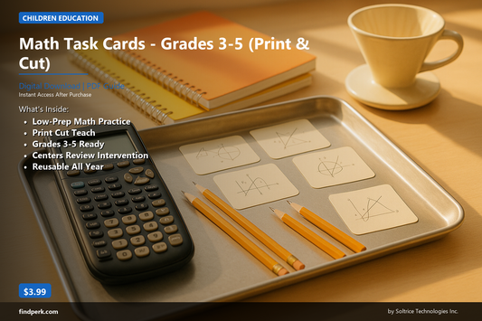 Math Task Cards - Grades 3-5 (Print & Cut)