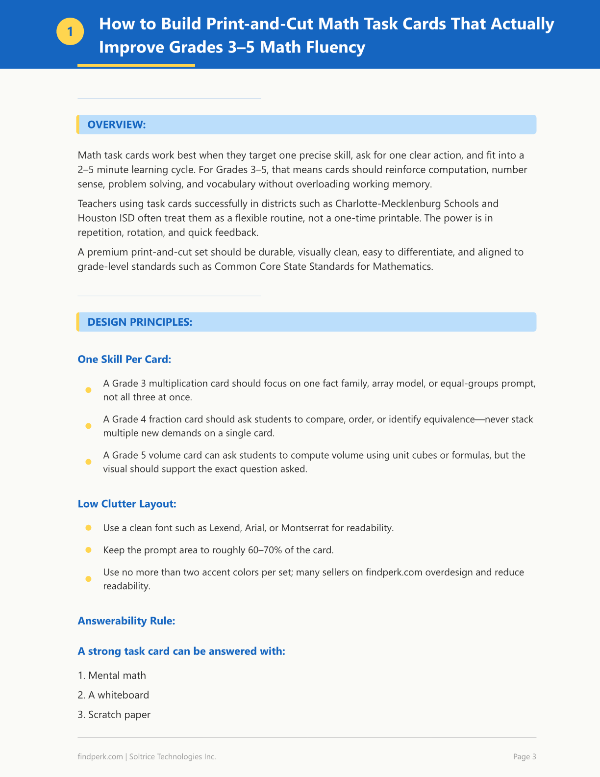 Math Task Cards - Grades 3-5 (Print & Cut)