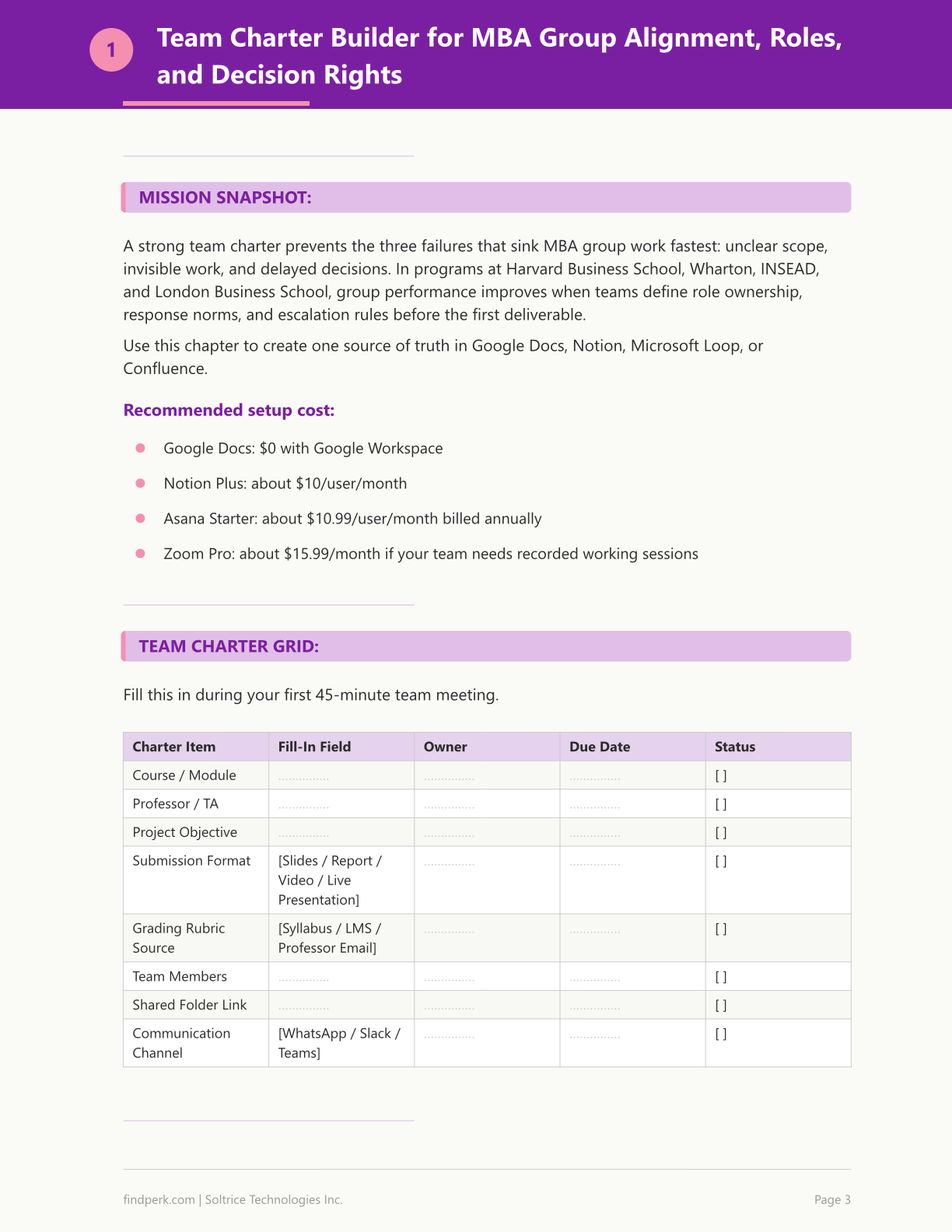 MBA Group Project Management Template - Team Charter & Deliverable Tracker