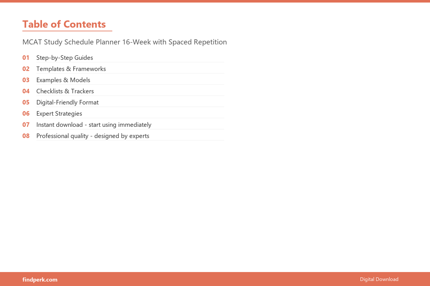 MCAT Study Schedule Planner 16-Week with Spaced Repetition - Table of Contents