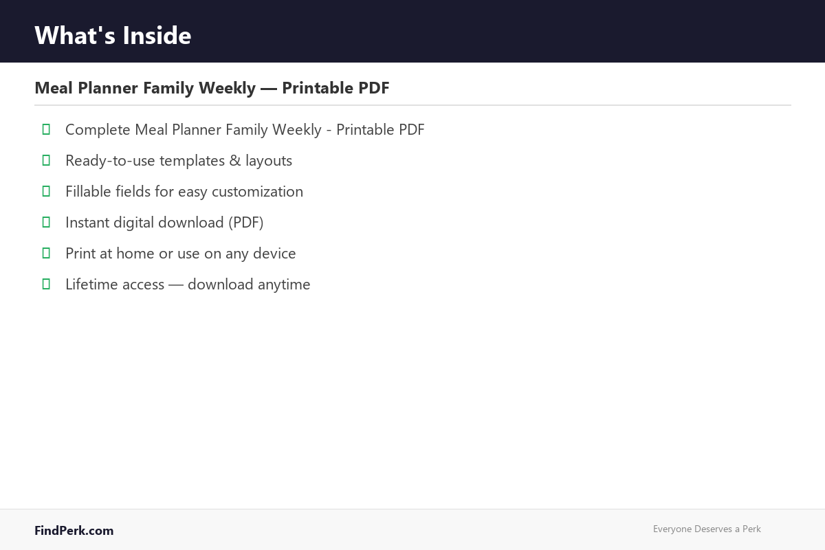 Meal Planner Family Weekly — Printable PDF