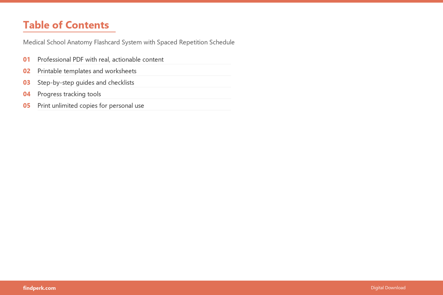 Medical School Anatomy Flashcard System with Spaced Repetition Schedule - Table of Contents