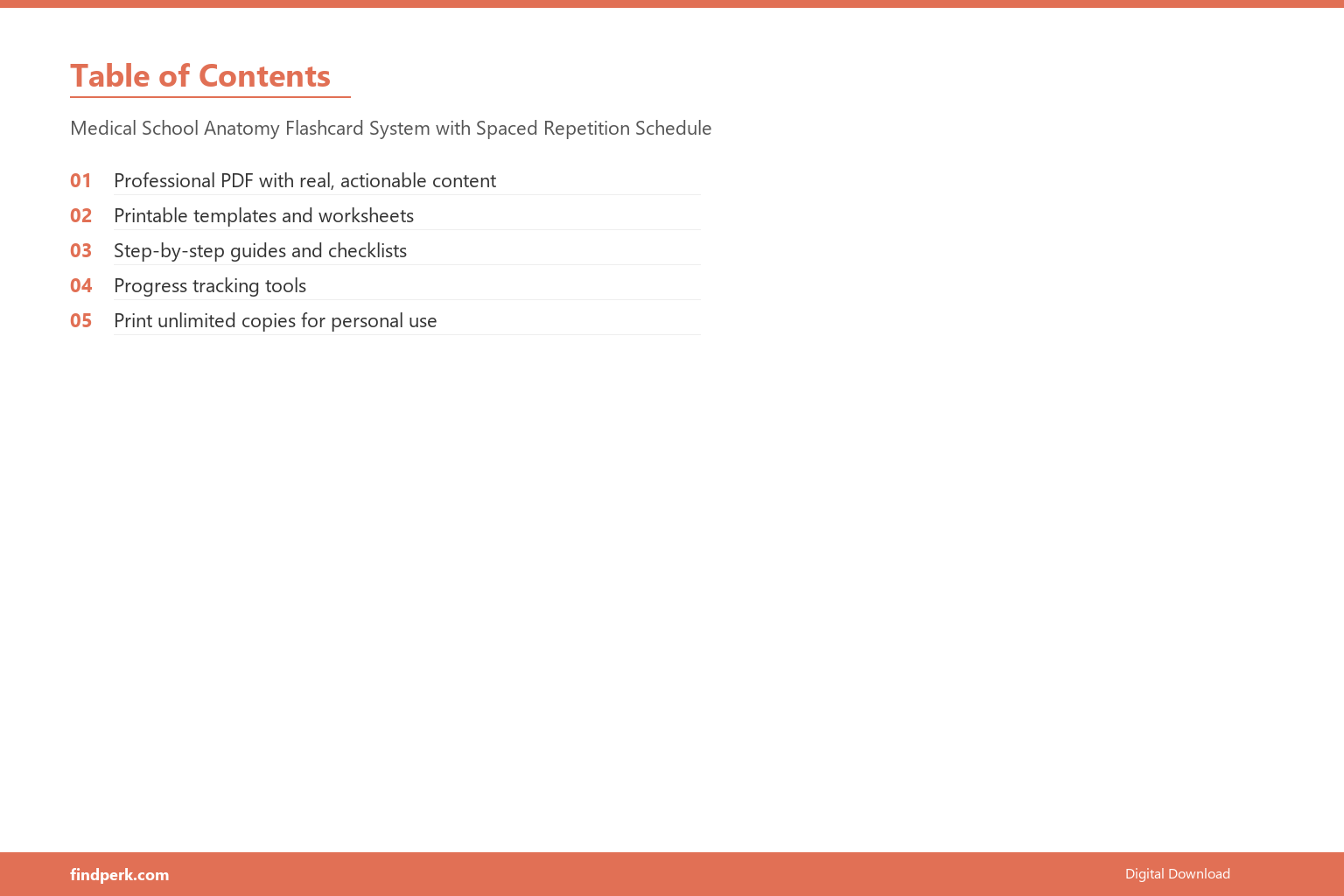 Medical School Anatomy Flashcard System with Spaced Repetition Schedule - Table of Contents