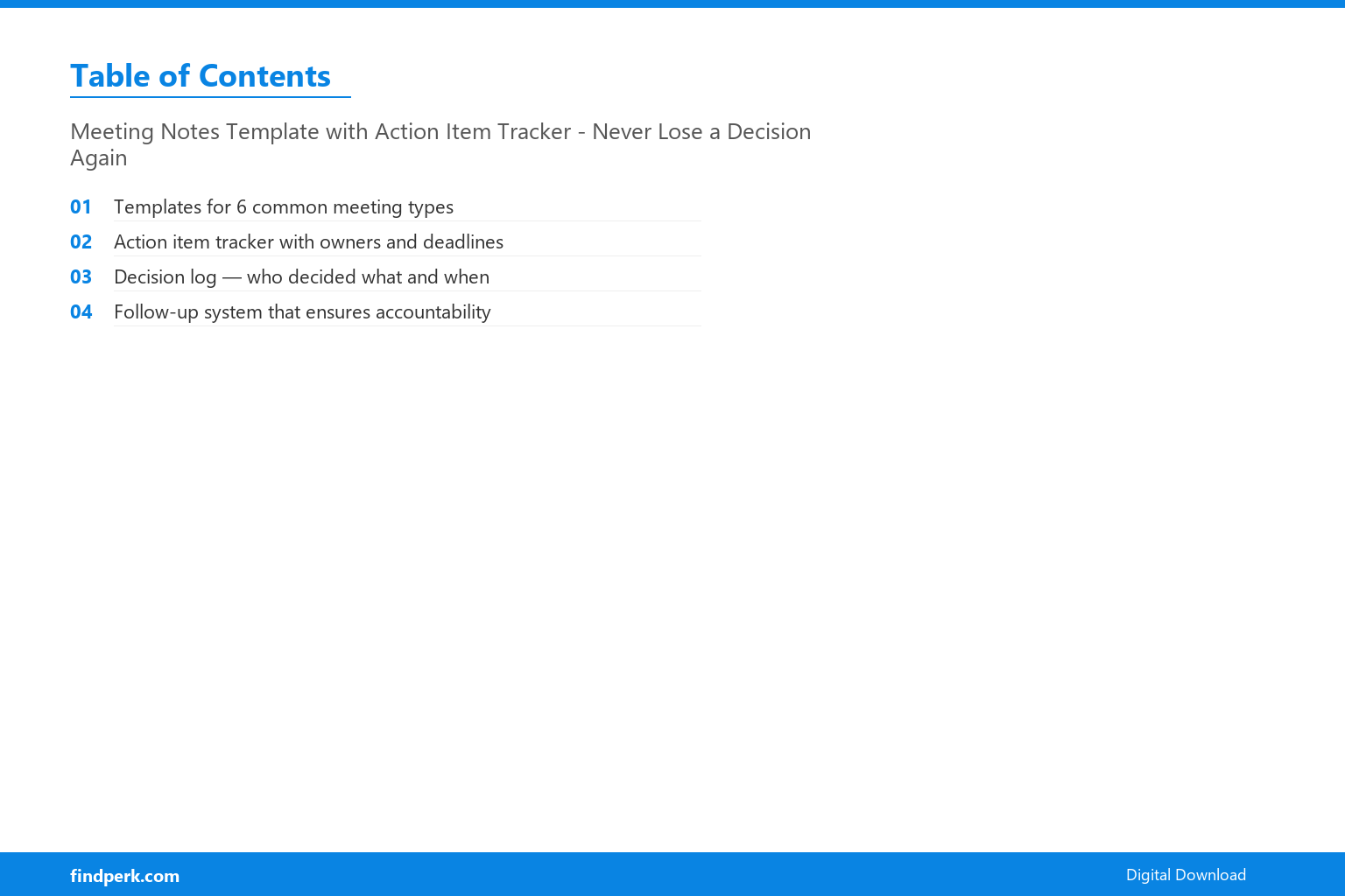 Meeting Notes Template with Action Item Tracker - Never Lose a Decision Again - Table of Contents