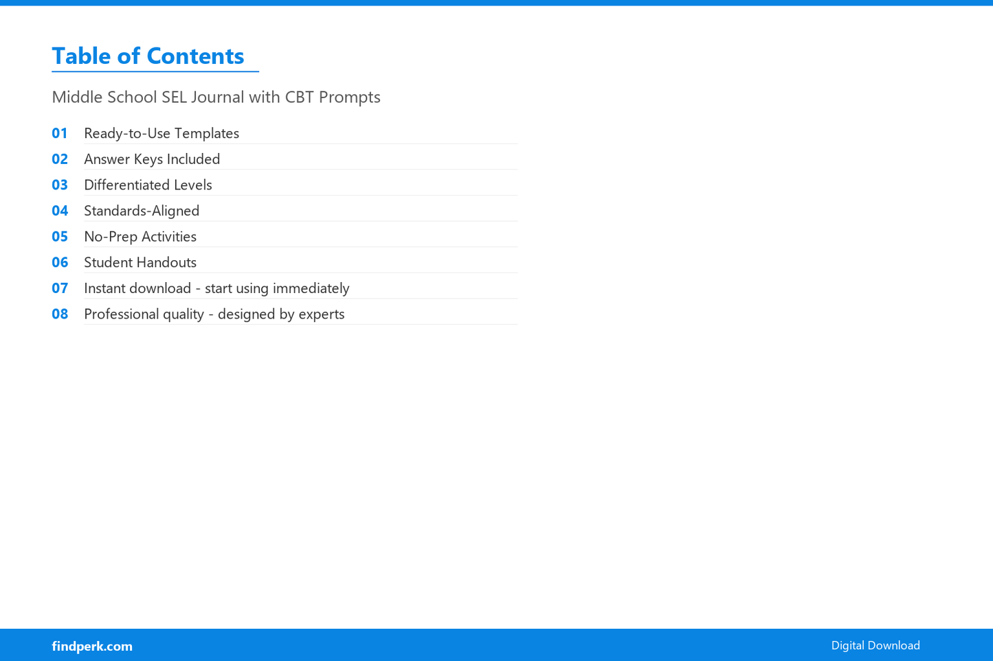 Middle School SEL Journal with CBT Prompts - Table of Contents