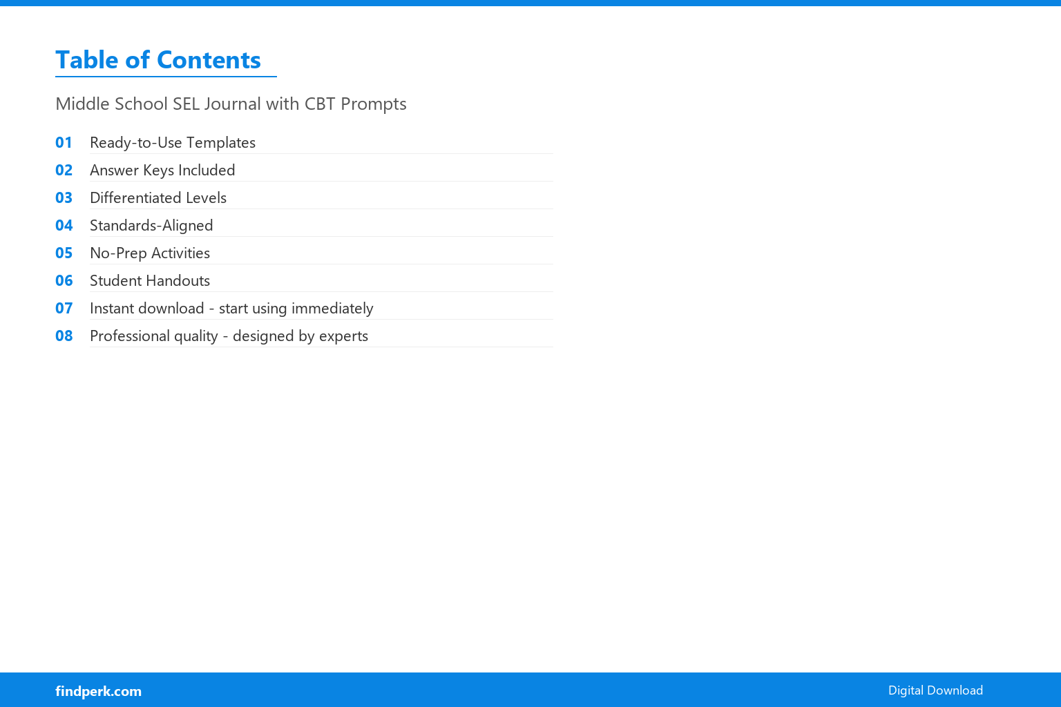 Middle School SEL Journal with CBT Prompts - Table of Contents