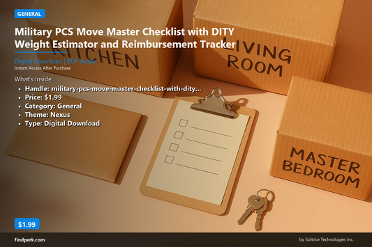 Military PCS Move Master Checklist with DITY Weight Estimator and Reimbursement Tracker