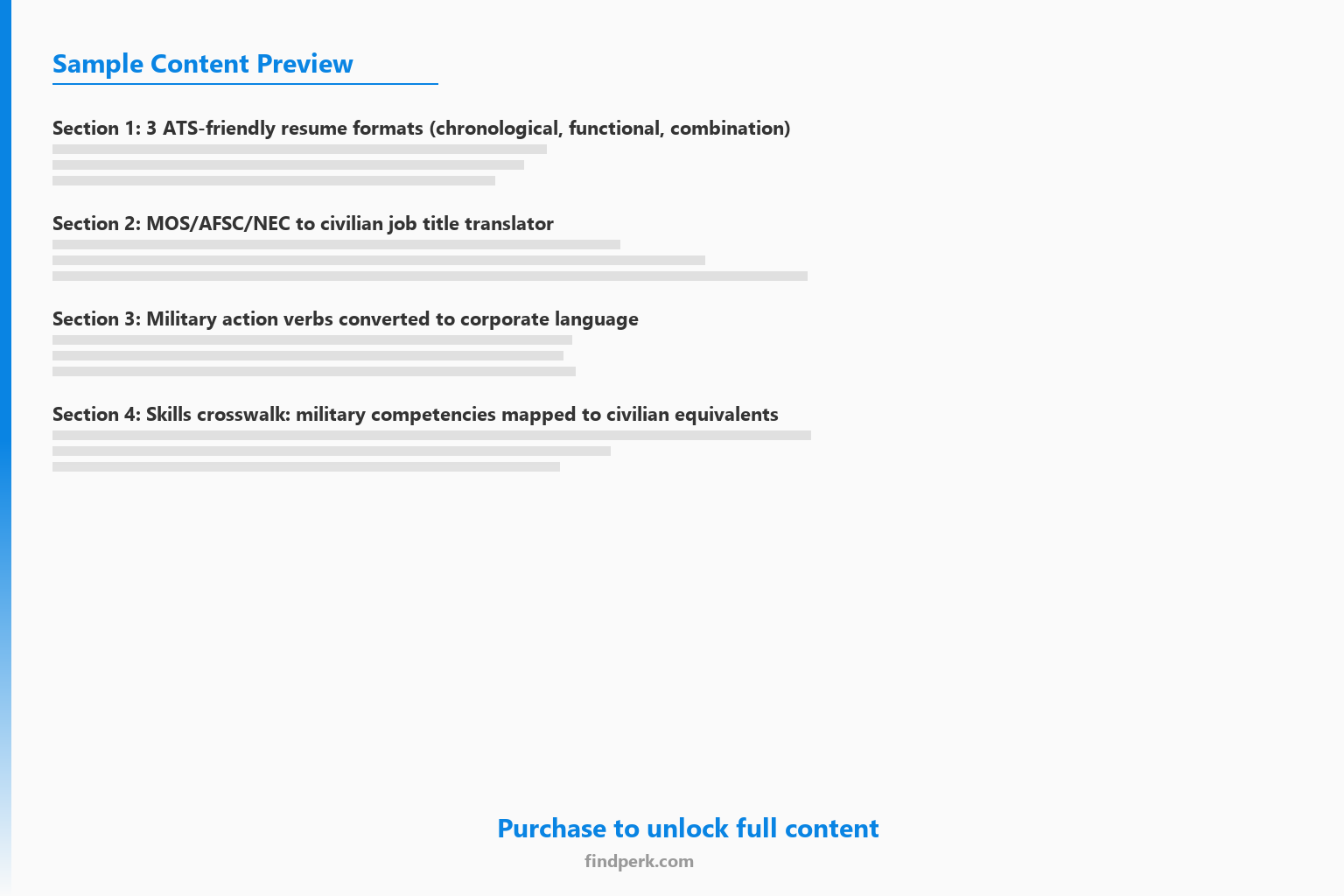 Military to Civilian Resume Translator Template - MOS to Job Title Converter - Content Preview