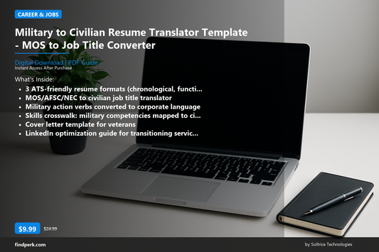 Military to Civilian Resume Translator Template - MOS to Job Title Converter - Cover