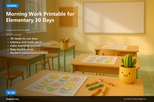 Morning Work Printable for Elementary 30 Days