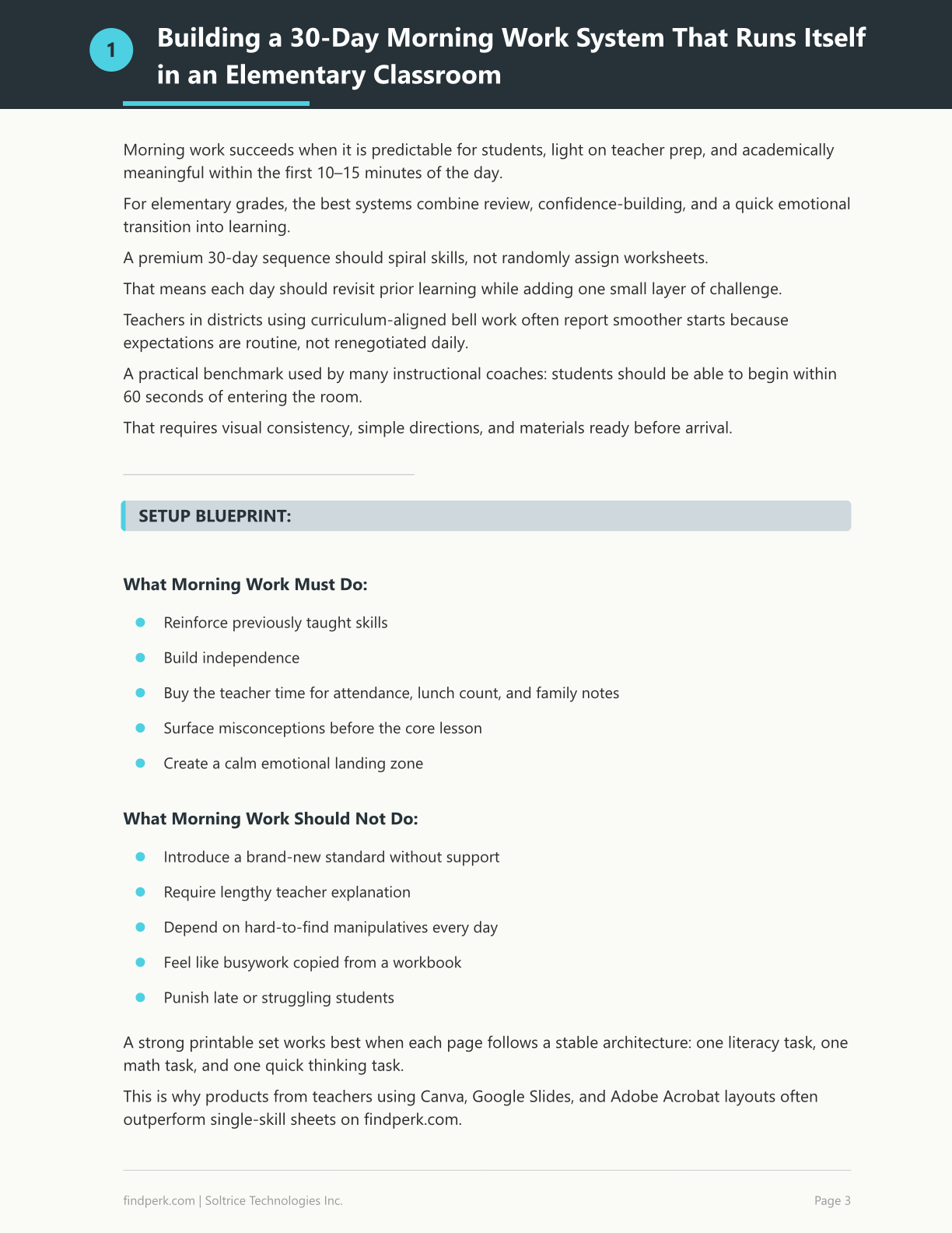 Morning Work Printable for Elementary 30 Days