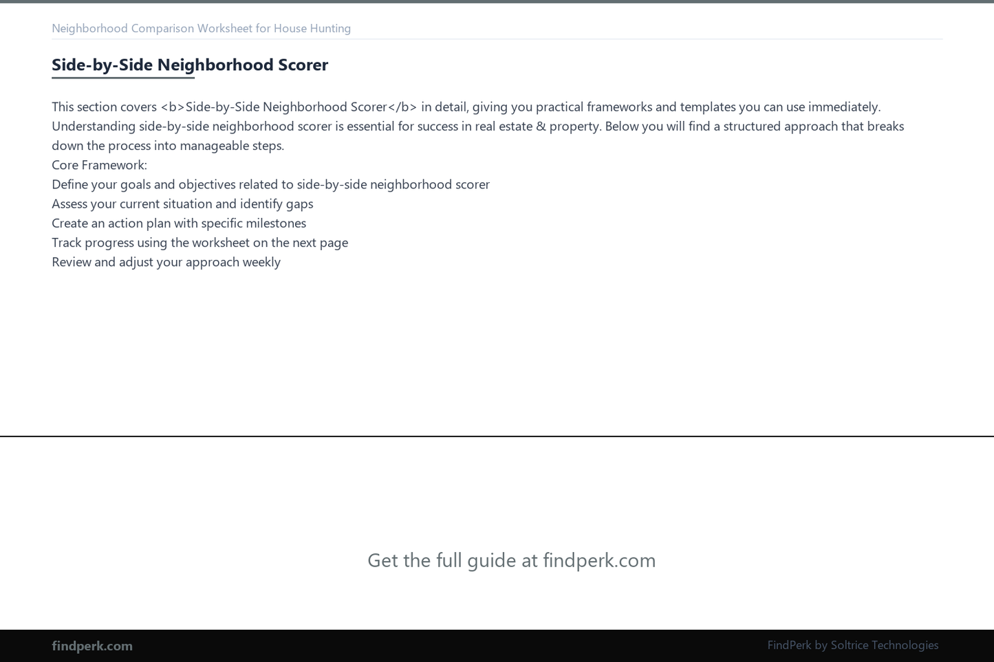 Neighborhood Comparison Worksheet for House Hunting