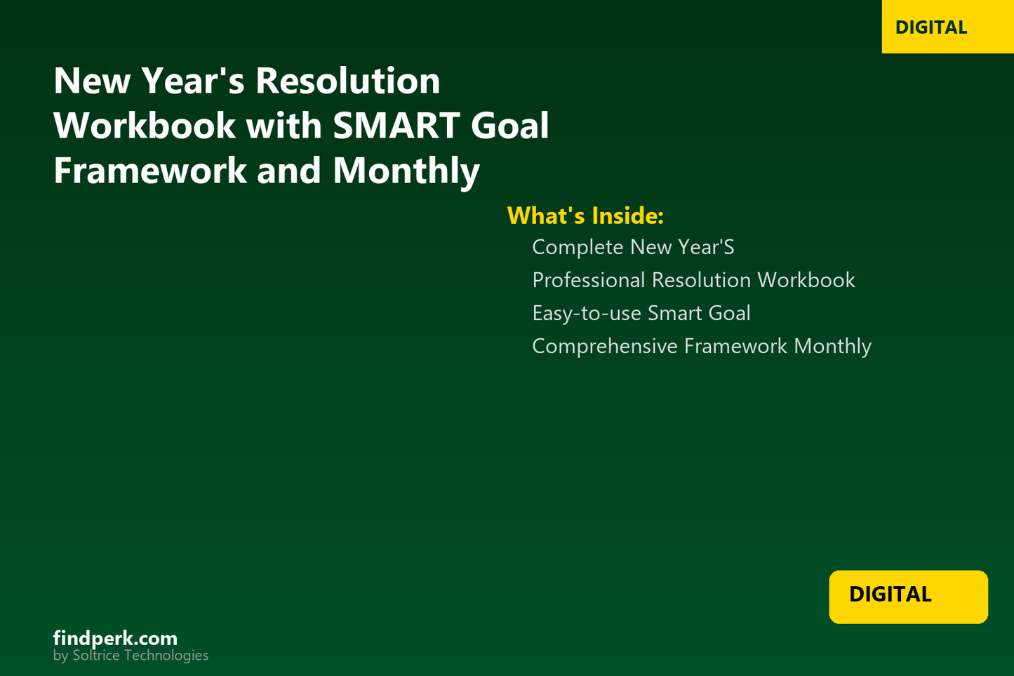 New Year's Resolution Workbook with SMART Goal Framework and Monthly Check-In