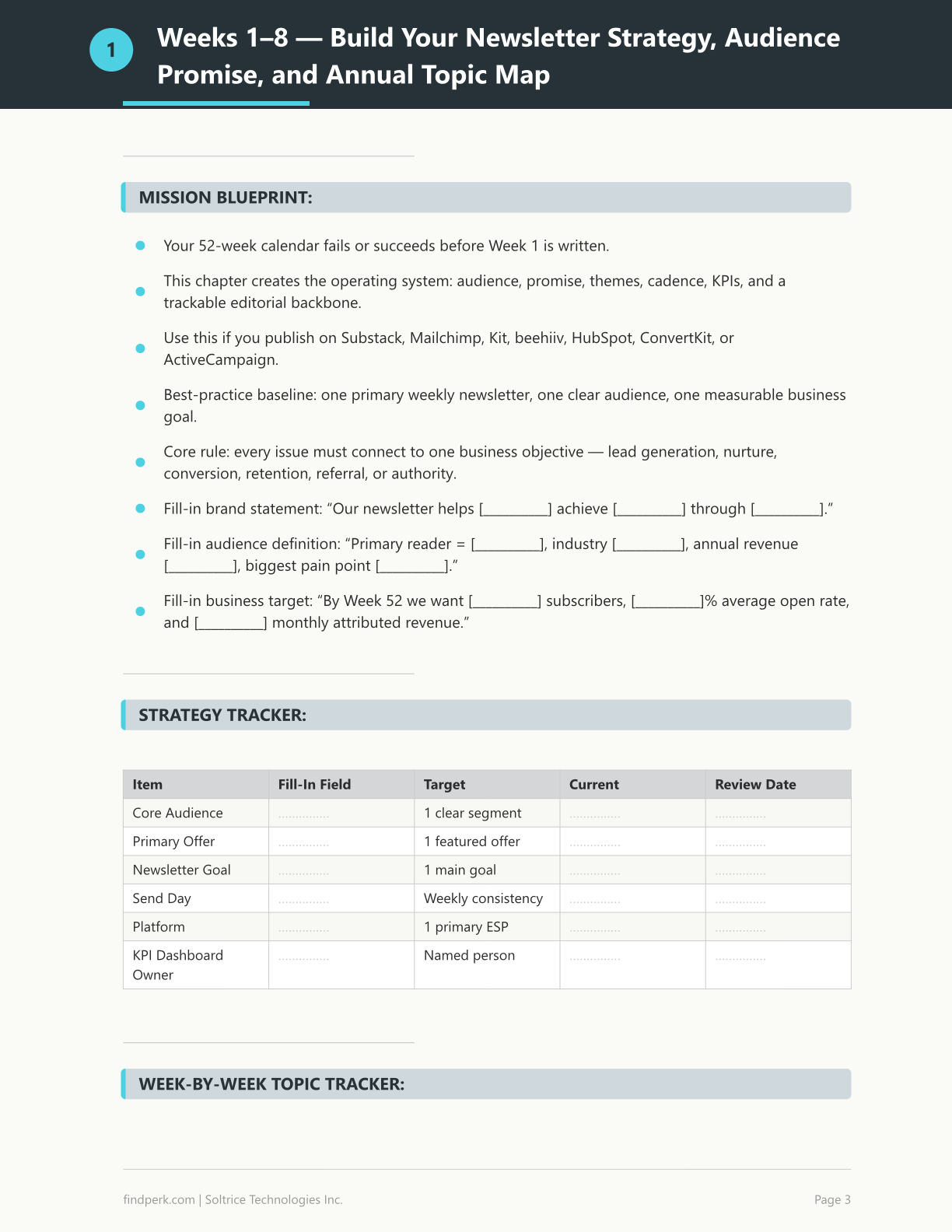 Newsletter Content Calendar 52 Week Topic Guide