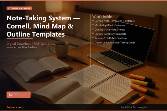 Note-Taking System — Cornell, Mind Map & Outline Templates