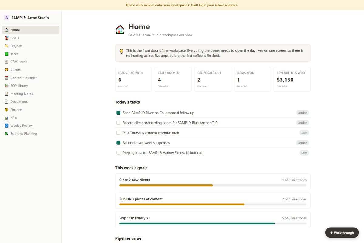Done-for-You Notion Business OS: Your Whole Business Organized in One Workspace