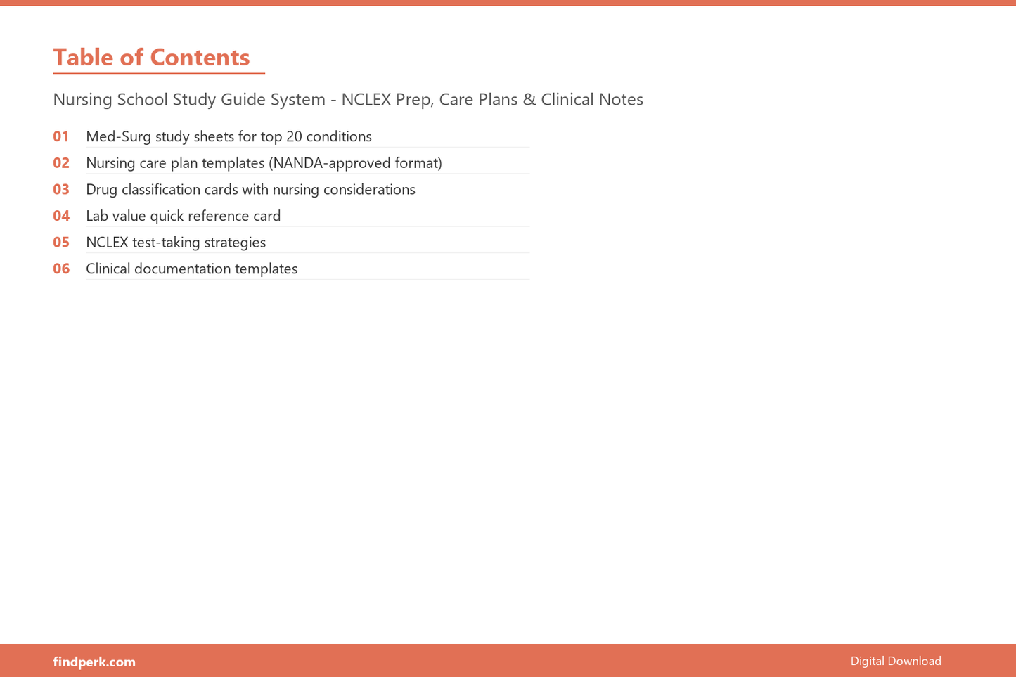 Nursing School Study Guide System - NCLEX Prep, Care Plans & Clinical Notes - Table of Contents