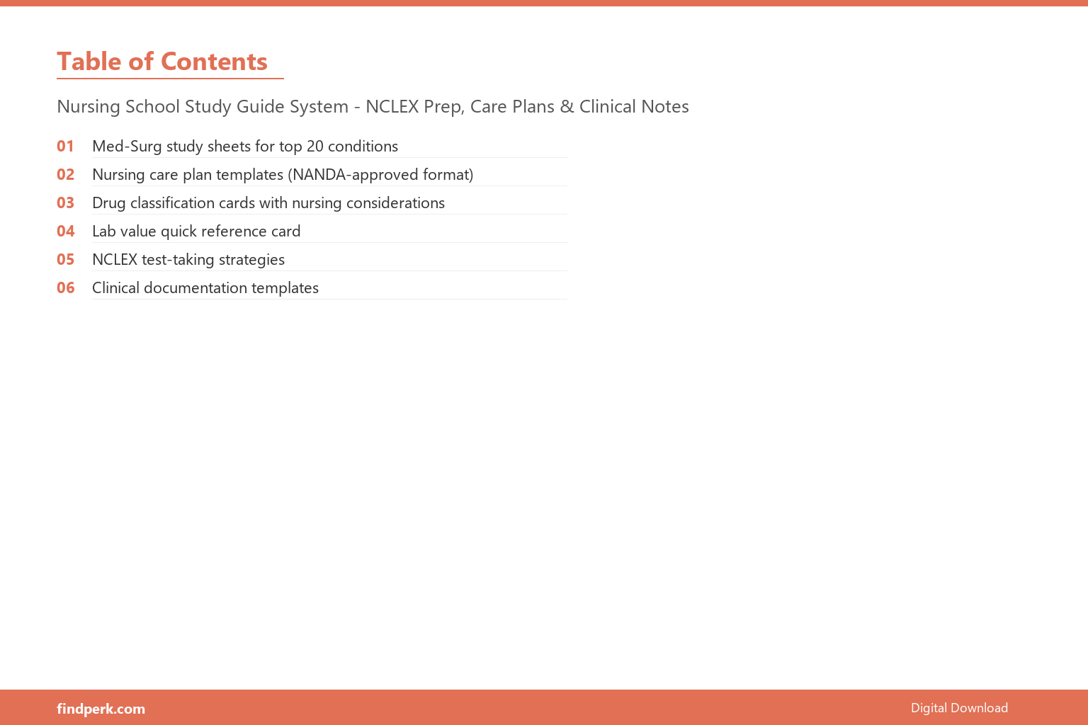 Nursing School Study Guide System - NCLEX Prep, Care Plans & Clinical Notes - Table of Contents
