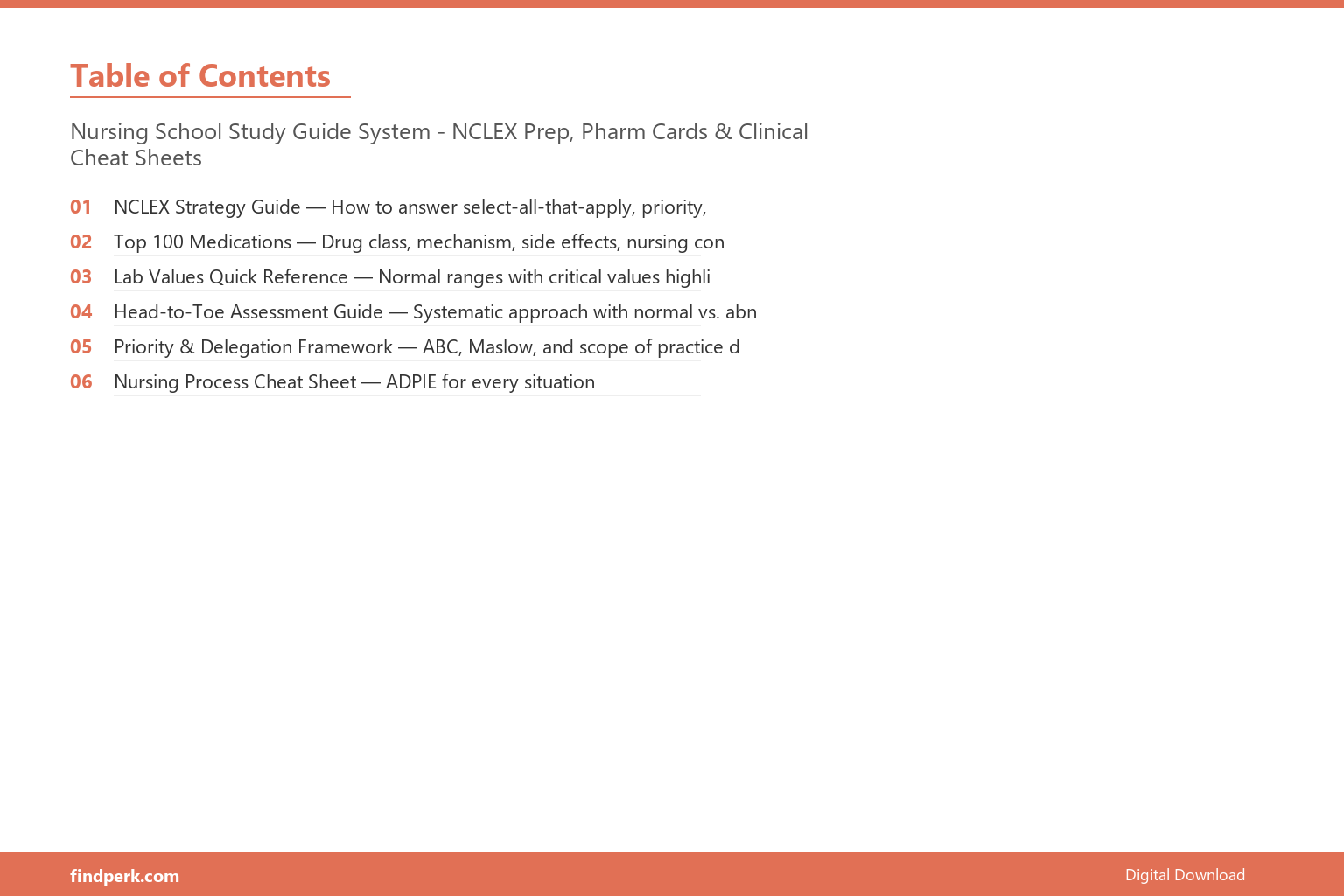Nursing School Study Guide System - NCLEX Prep, Pharm Cards & Clinical Cheat Sheets - Table of Contents