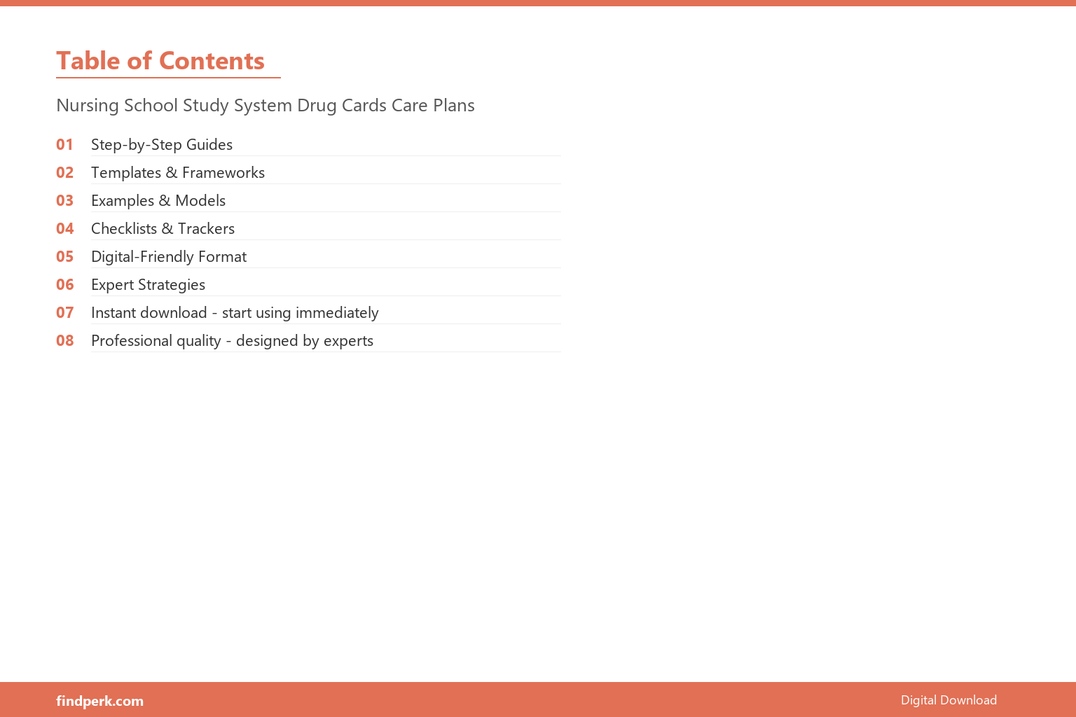 Nursing School Study System Drug Cards Care Plans - Table of Contents