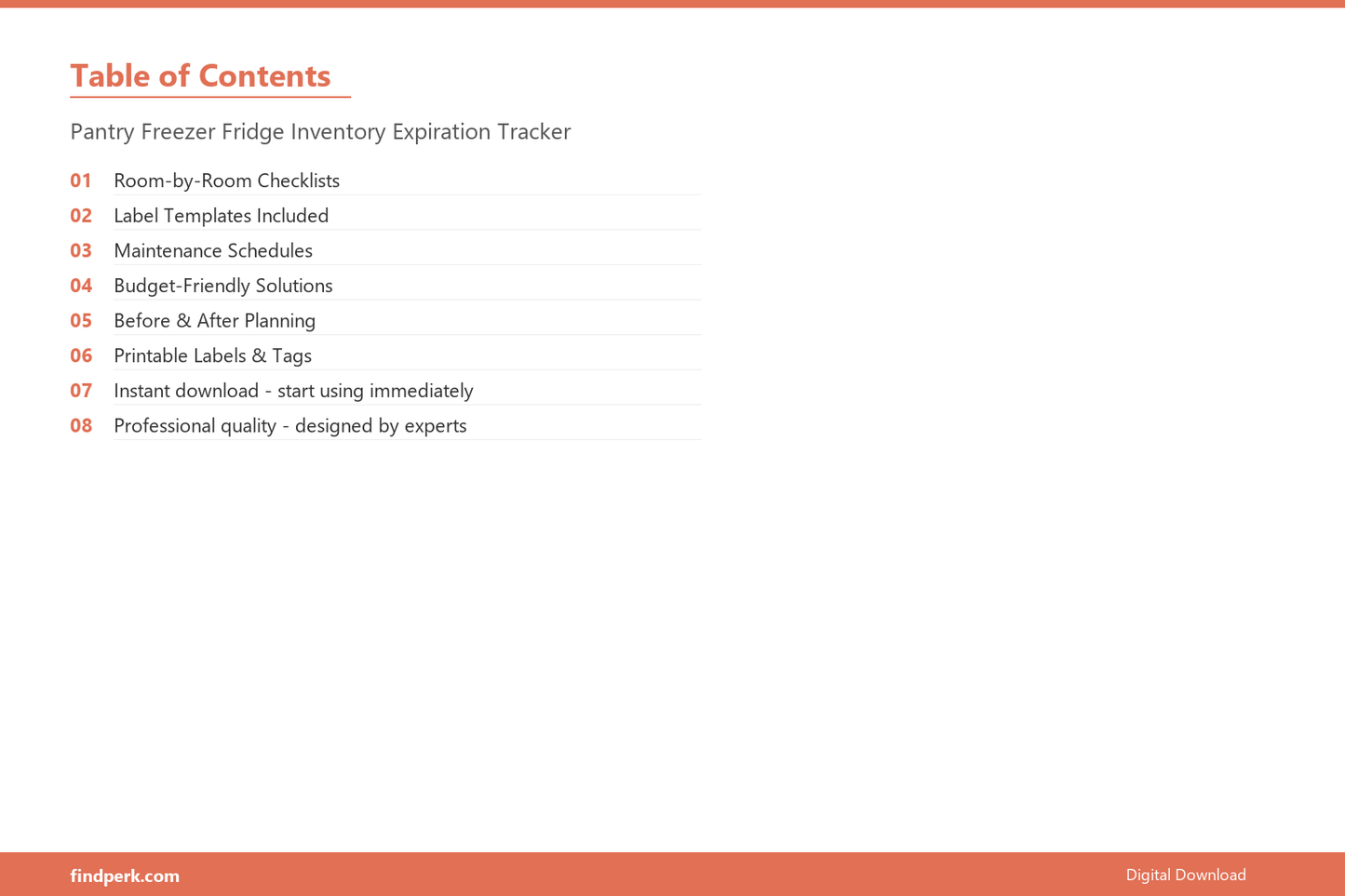 Pantry Freezer Fridge Inventory Expiration Tracker - Table of Contents