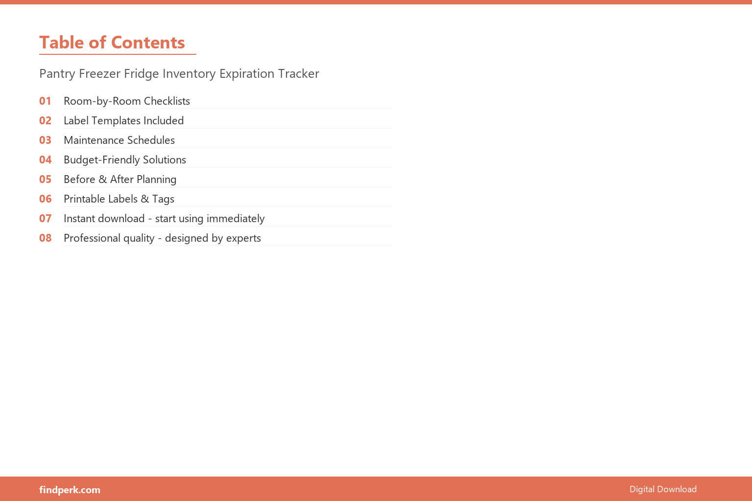 Pantry Freezer Fridge Inventory Expiration Tracker - Table of Contents