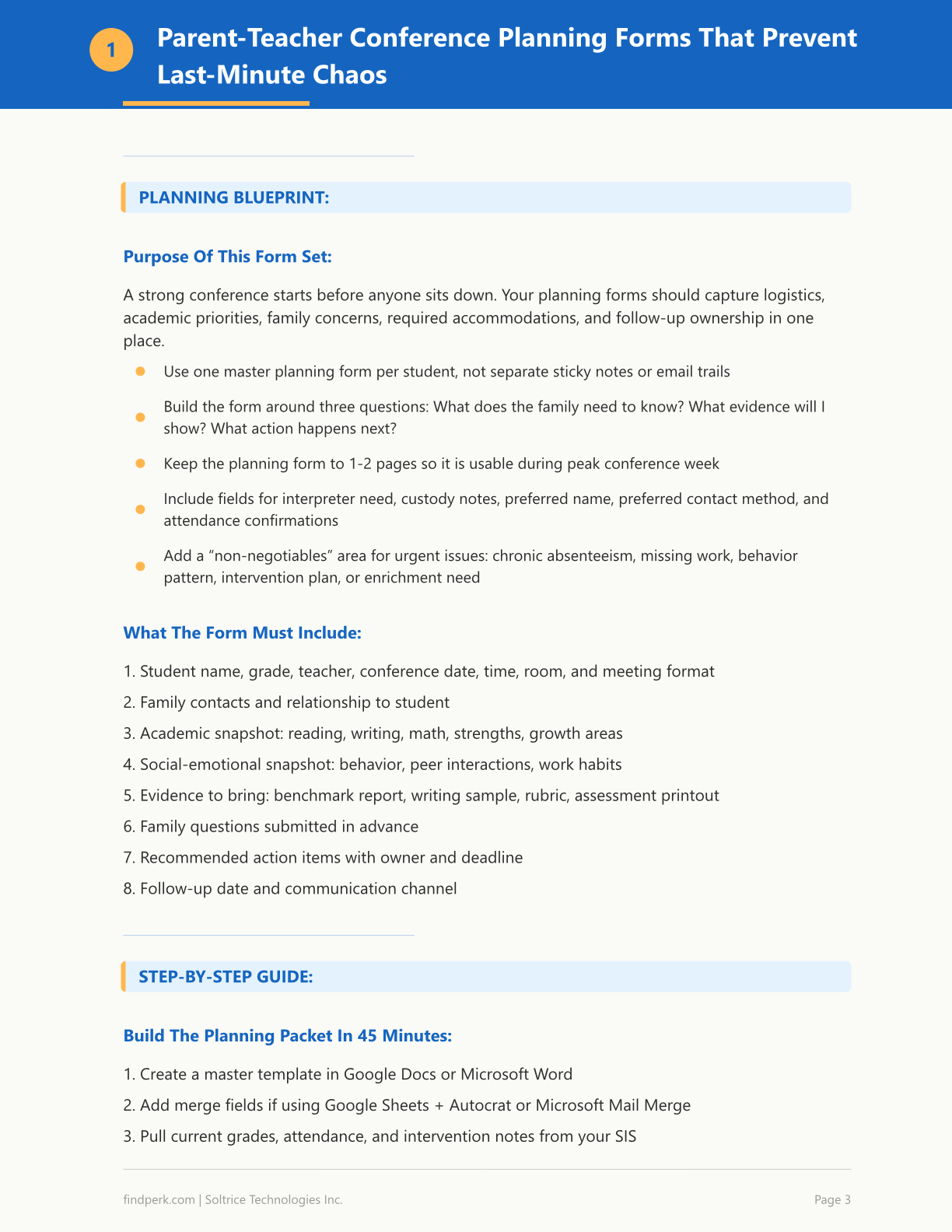 Parent-Teacher Conference Forms and Agenda Kit