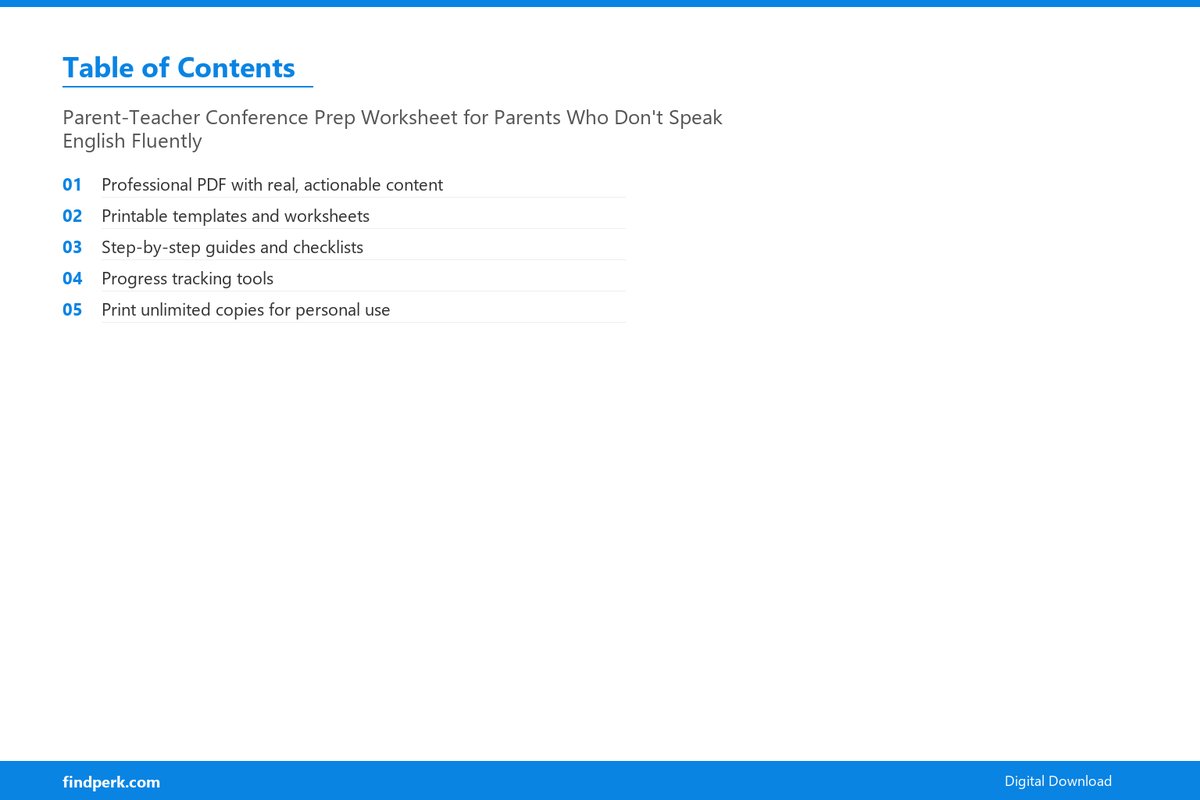 Parent-Teacher Conference Prep Worksheet for Parents Who Don't Speak English Fluently - Table of Contents