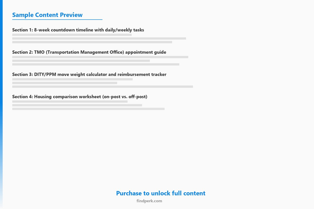 PCS Moving Checklist Military Relocation Planner - Complete Station Change Guide - Content Preview