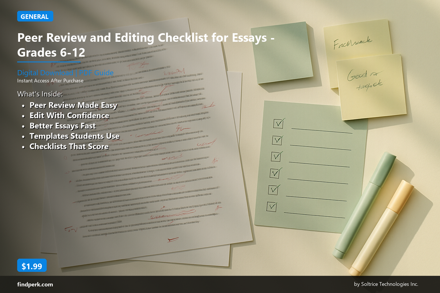 Peer Review and Editing Checklist for Essays - Grades 6-12
