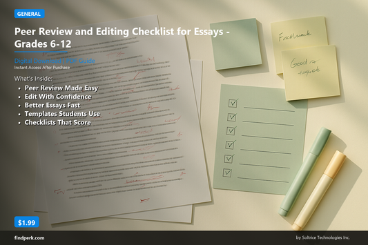 Peer Review and Editing Checklist for Essays - Grades 6-12