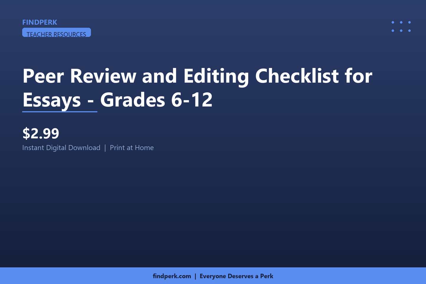 Peer Review and Editing Checklist for Essays - Grades 6-12