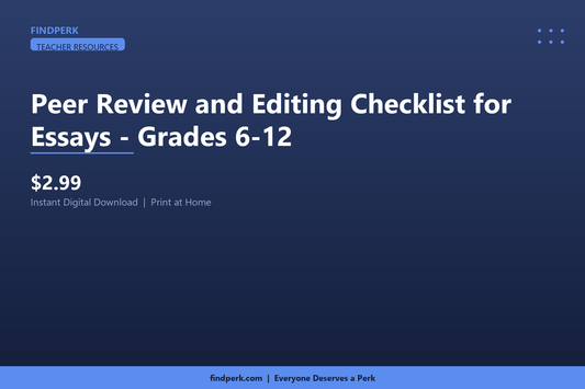 Peer Review and Editing Checklist for Essays - Grades 6-12