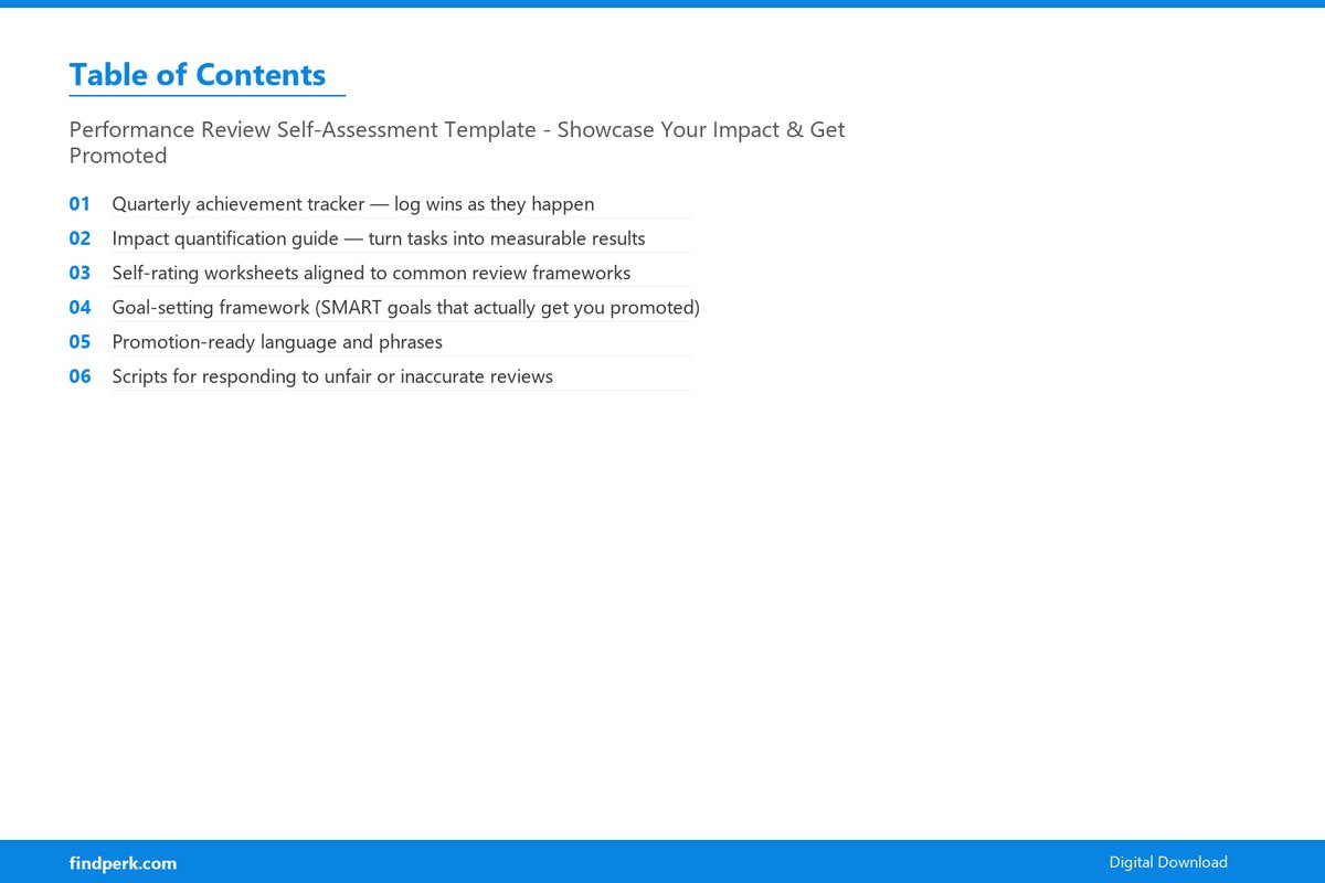 Performance Review Self-Assessment Template - Showcase Your Impact & Get Promoted - Table of Contents