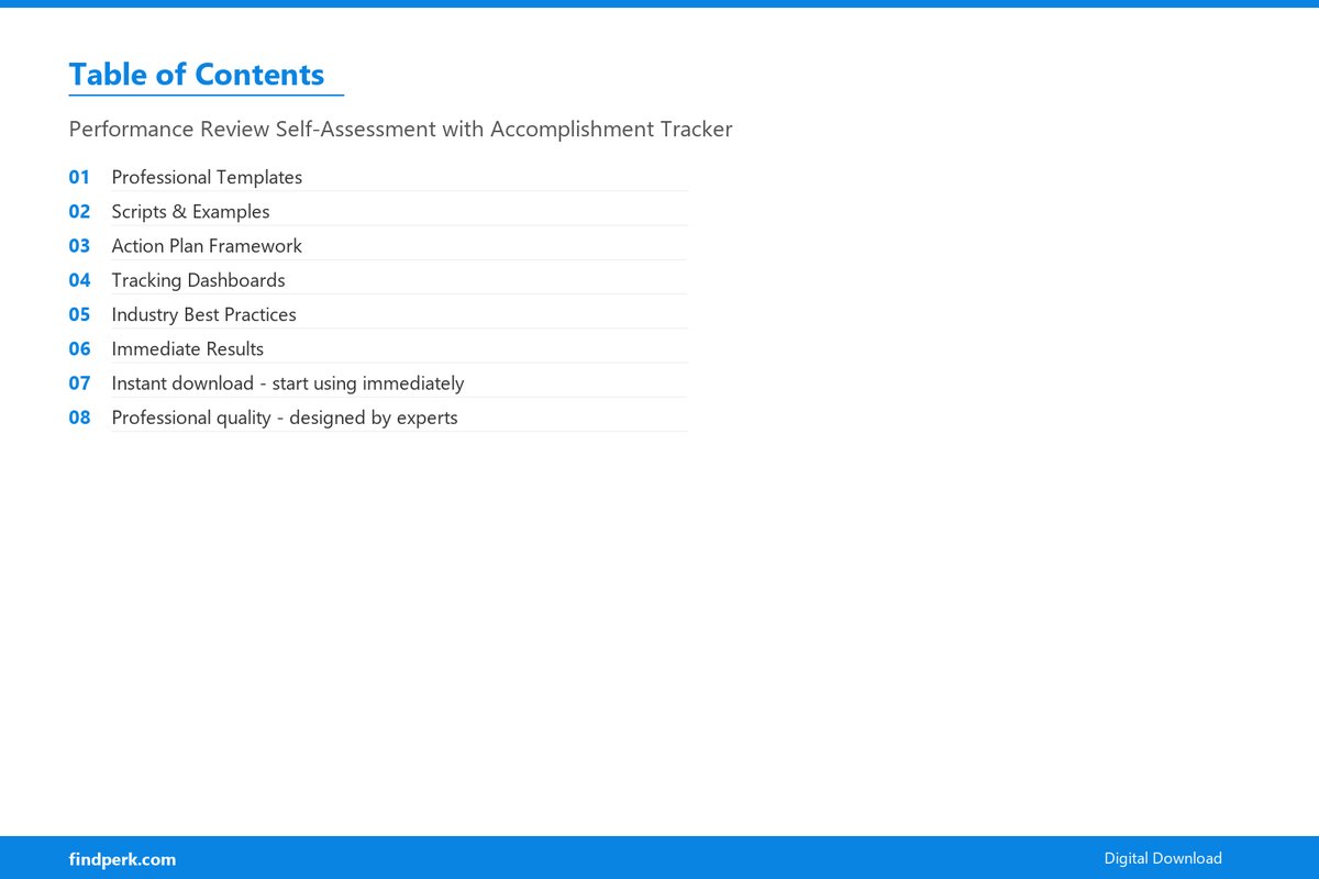 Performance Review Self-Assessment with Accomplishment Tracker - Table of Contents