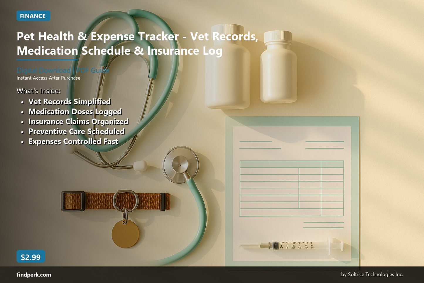 Pet Health & Expense Tracker - Vet Records, Medication Schedule & Insurance Log
