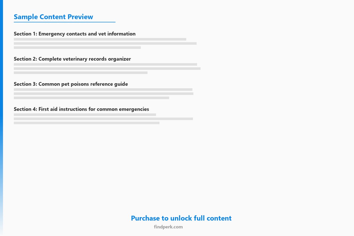 Pet Emergency Binder with Veterinary Records Organizer Poison Control Info and First Aid Guide - Content Preview