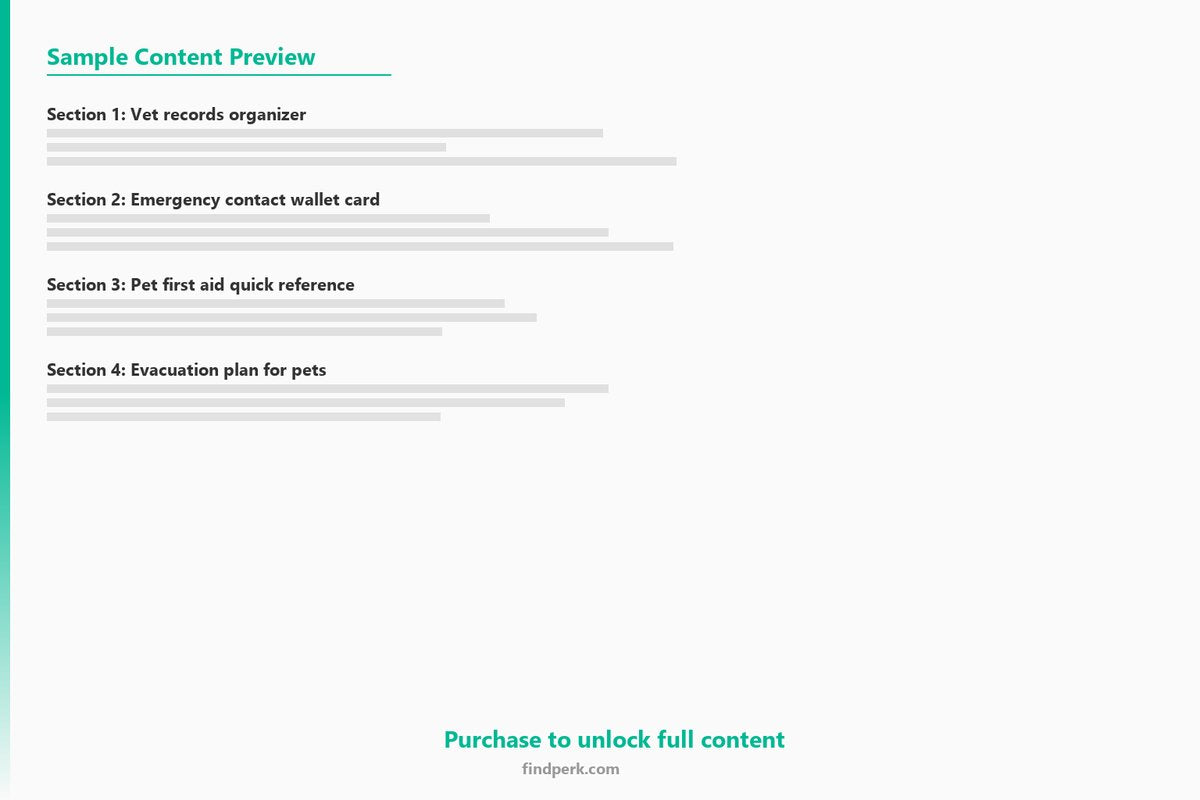 Pet Emergency Preparedness Kit - Vet Records, Emergency Plan & First Aid Guide - Content Preview