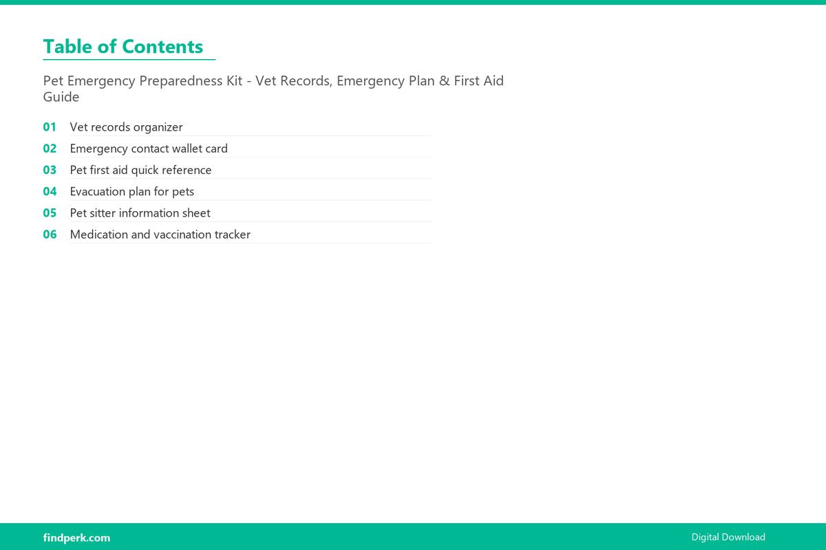 Pet Emergency Preparedness Kit - Vet Records, Emergency Plan & First Aid Guide - Table of Contents