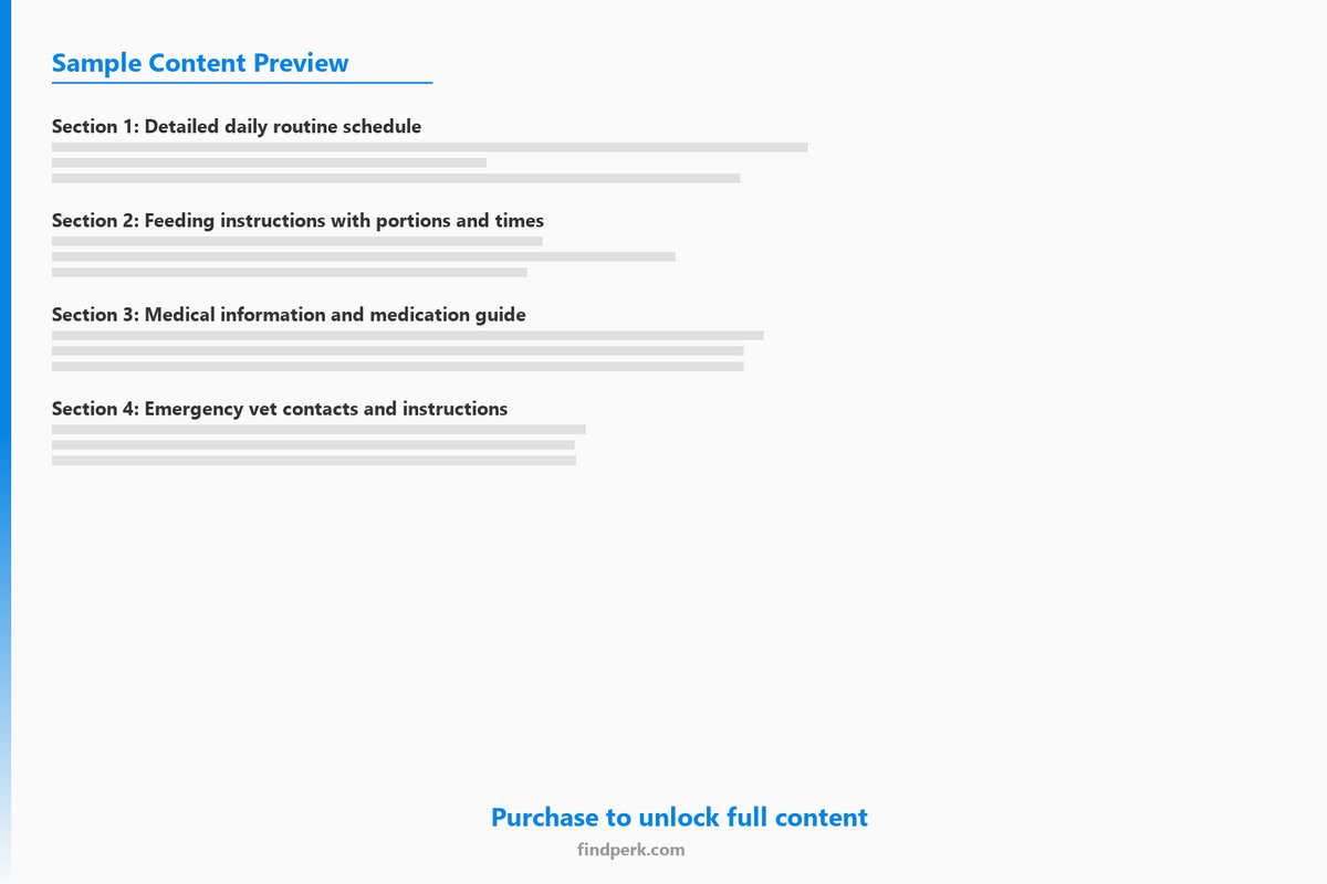 Pet Sitter Instruction Binder Template with Detailed Care Routines and Emergency Contacts - Content Preview