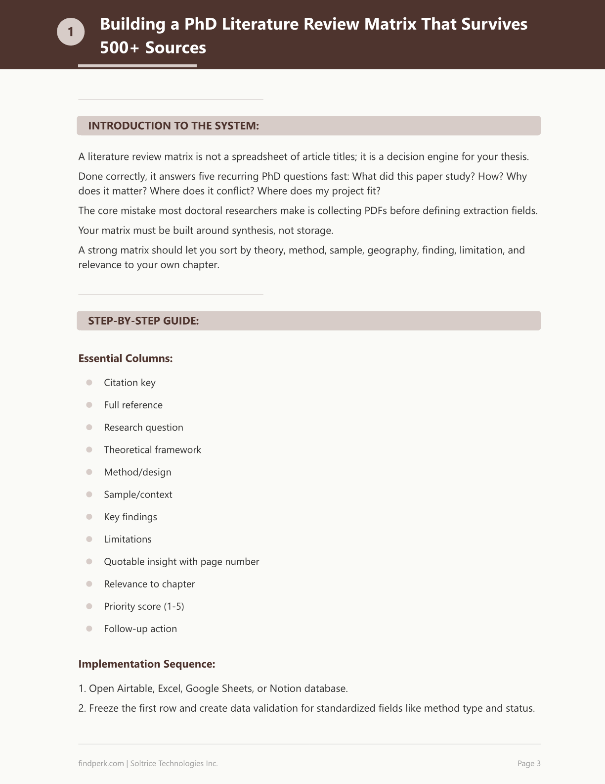 PhD Literature Review Matrix and Citation Manager - Research Organization System