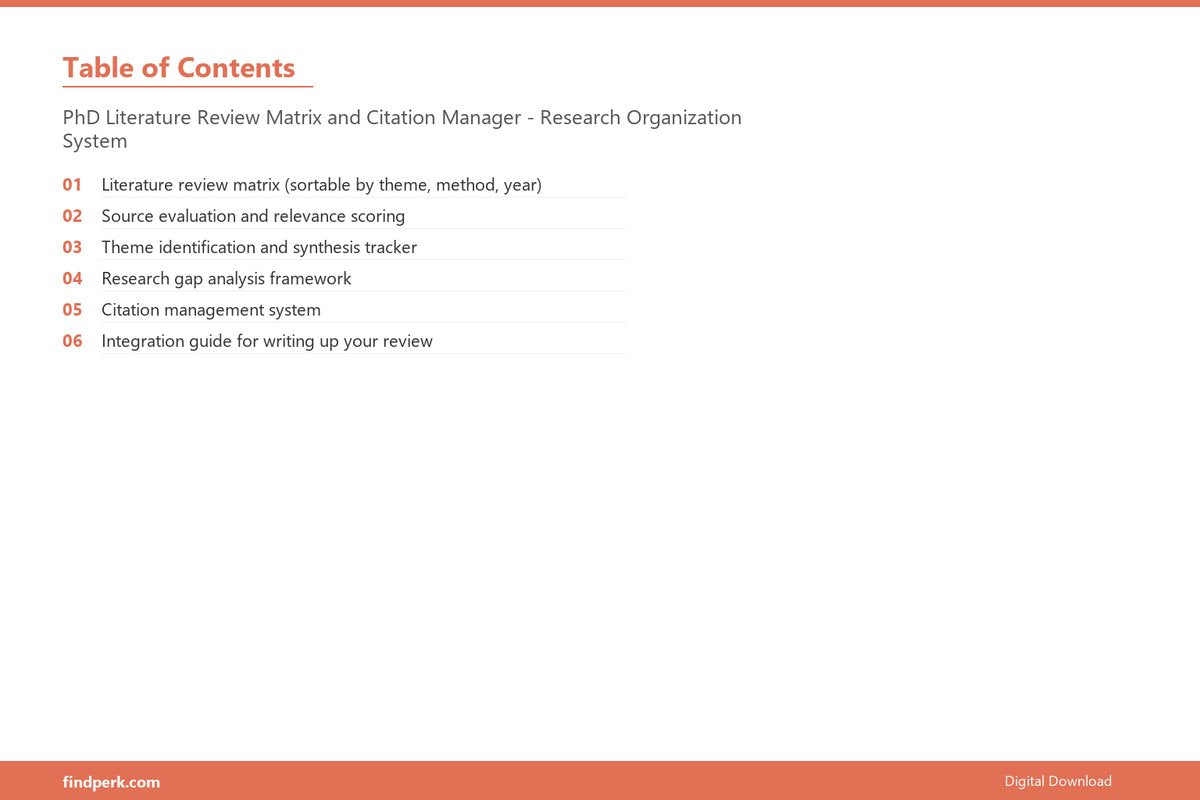 PhD Literature Review Matrix and Citation Manager - Research Organization System - Table of Contents